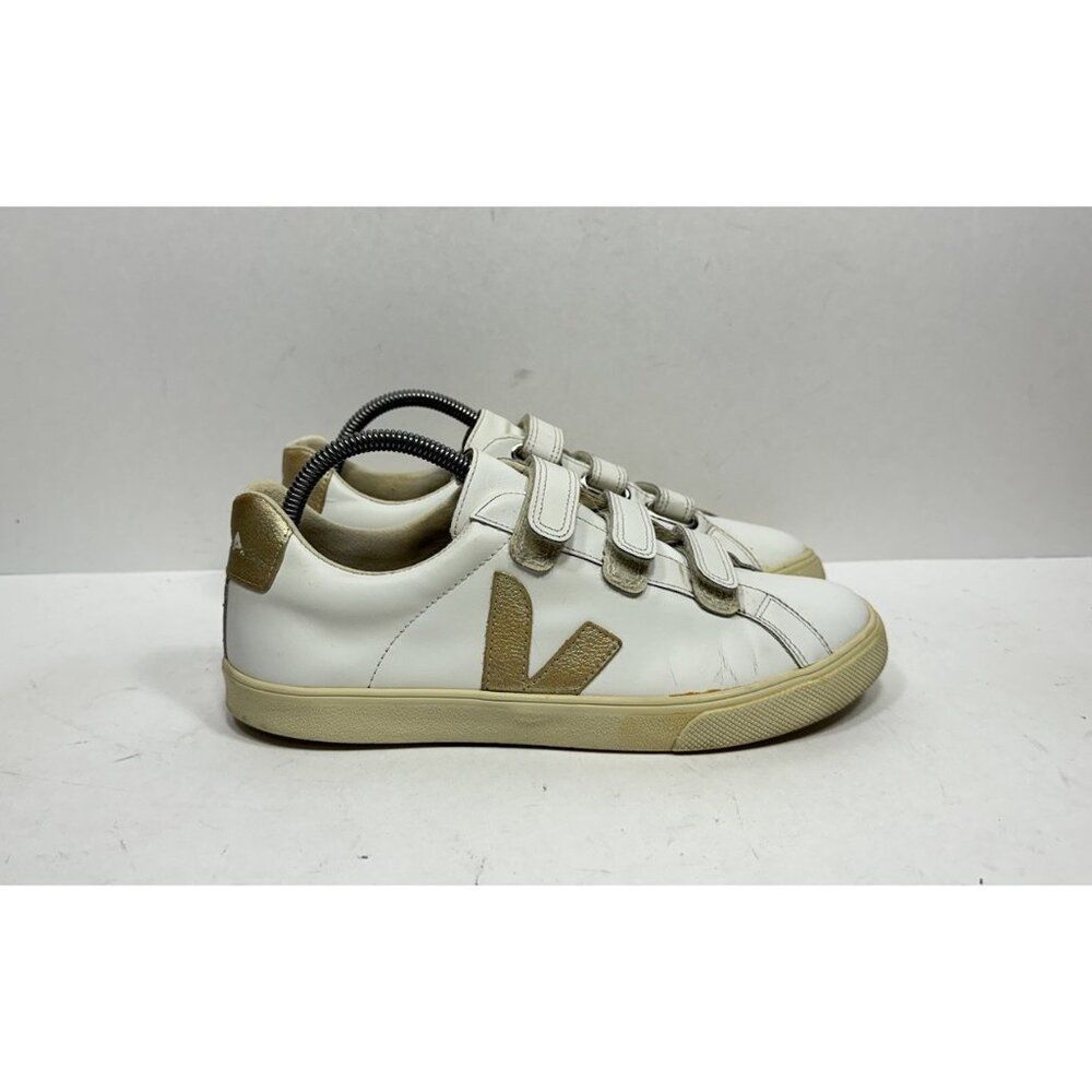 Veja Recife Logo Sneakers Women's Sz 9 White Leather Hook & Loop Casual Shoes